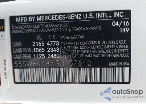 2016 Mercedes-Benz C 300 4Matic from USA, damaged, VIN 55SWF4KBXGU157642